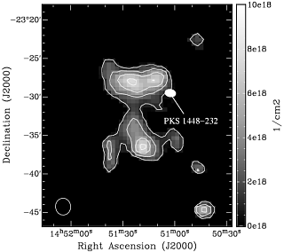 H Ⅰ column density map of gas clumps in the direction of PKS 1448−232, observed with the VLA H Ⅰ column density map of gas clumps in the direction of PKS 1448−232, observed with the VLA